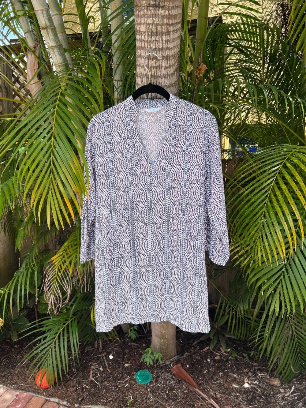 Escapada Beach Tunic Shirt Blouse Coverup Blue Size Small Excellent Condition